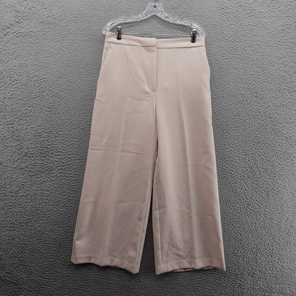 ZARA Wide Leg Crop Pants Elastic Back Size Large Beige Women Crepe Trousers NWT
